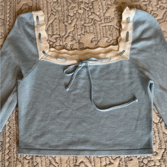 Dee Elly light blue cropped sweater blouse size medium - Picture 2 of 9